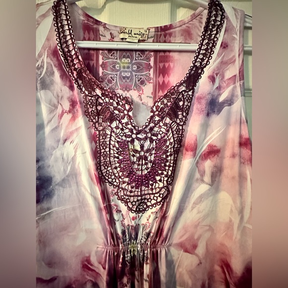 World Unity Womens Plus 1x Embellished V Neck Maxi Dress Sleeveless Boho Size 1X - Picture 2 of 8